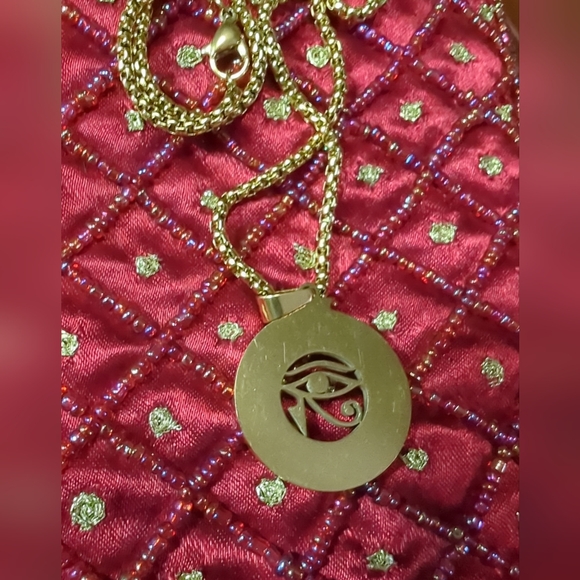Mythological Egyptian Pendant Necklace-Gold Color Metal Evil Eye Unisex Jewelry - Picture 6 of 10